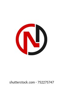 N initial circle company logo black red