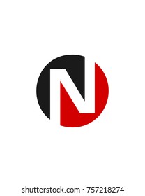 N initial circle company logo black red