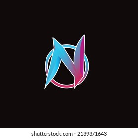 N initial gaming logo, purple logo, coloring, gaming, lettering N