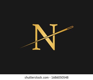  N  initial intersected with needle Symbol Icon  text logo design  typography 
