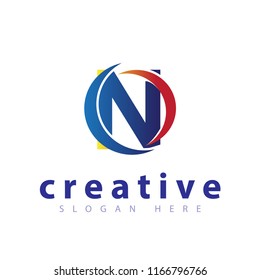N Initial letter with abstract circle logo vector