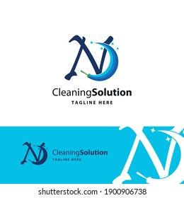 N Initial letter for cleaning service logo business concept. Home, house, office care, maintenance business logo brand vector design, 