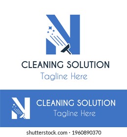 N Initial letter Cleaning Service Simple Modern Logo Idea. Housekeeping, Renovation and maintenance service company logo template. Housework cleaner disinfectant retail Business Logo vector template