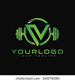 N initial letter fitness logo in triangle shape combined with dumbbell