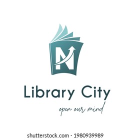 N Initial Letter Flat Modern Book Logo type for education, book store, book shop, library, retail, stationery business logo brand