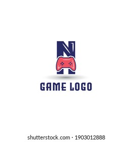 N initial letter with game console icon and pixel for gaming logo concept. game startup application