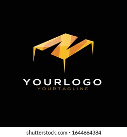 N initial letter gold elegant 3D logo