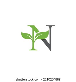 N Initial letter with green leaf