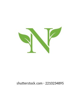 N Initial letter with green leaf
