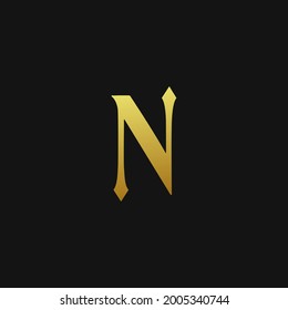 N Initial Letter Logo Design with Golden Color
