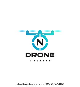 N Logo de la carta inicial para la tienda de drones. Logo para la tienda de drones, logo de drones con inicial.