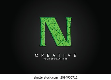 N initial letter logo with leaves. Ecological font. Green Leaves font. Vector illustration.