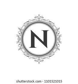 N initial letter logo template with luxury ornament