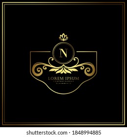 N Initial Letter Luxury Logo template in vector art for Restaurant, Royalty, Boutique, Cafe, Hotel, Heraldic, Jewelry, Fashion and other vector illustration.