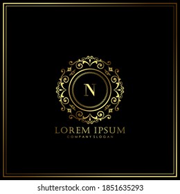 N Initial Letter Luxury Logo template in vector art for Restaurant, Royalty, Boutique, Cafe, Hotel, Heraldic, Jewelry, Fashion and other vector illustration.