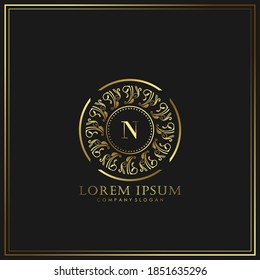 N Initial Letter Luxury Logo template in vector art for Restaurant, Royalty, Boutique, Cafe, Hotel, Heraldic, Jewelry, Fashion and other vector illustration.