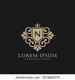 N Initial Letter Luxury Logo template in vector art for Restaurant, Royalty, Boutique, Cafe, Hotel, Heraldic, Jewelry, Fashion and other vector illustration art