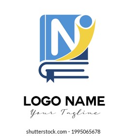 N initial Letter Modern Simple Education, Library, Bookstore, Bookshop, Literature Logo template. E learning startup mobile application Logo Identity