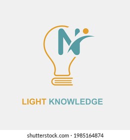 N Initial Letter Simple Modern Education Academy Logo template with Lamp Bulb and Book Icon. Smart, knowledge and science business logo concept