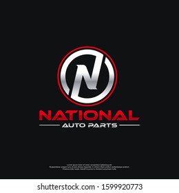 N initial logo with black and red color