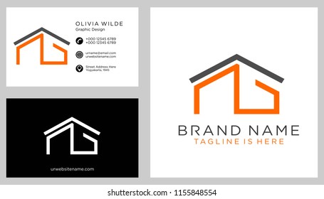 N initial logo with business card vector template