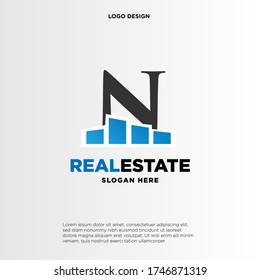 N Initial logo concept with building template vector.