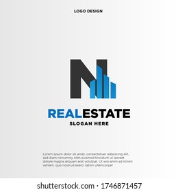 N Initial logo concept with building template vector.