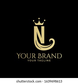 N initial logo with hair and crown in elegant style
