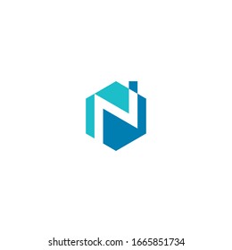 N initial logo with house building concept