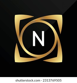 N Initial luxury gold Letter Type Logo Sign Symbol Icon Simple Elegance