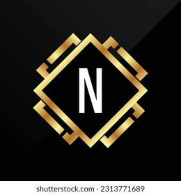 N Initial luxury gold Letter Type Logo Sign Symbol Icon Simple Elegance