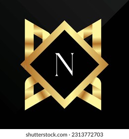 N Letra de oro de lujo inicial Tipo de signo de logotipo Icono de elegancia simple