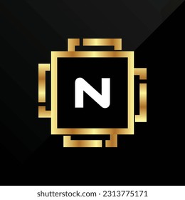 N Initial luxury gold Letter Type Logo Sign Symbol Icon Simple Elegance