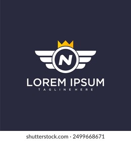 N initial monogram for business logo with eagle and crown image