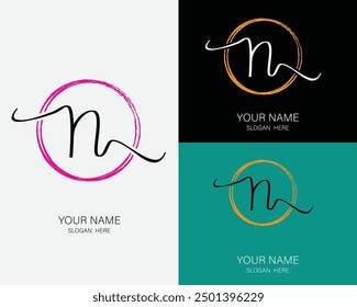 N Plantilla inicial y diseño de logotipo de escritura a mano