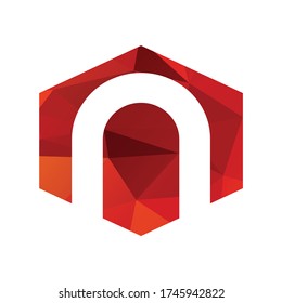 n Initialen rotes polygonales Logo und Vektorsymbol