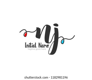 N J Initial handwriting logo vector template