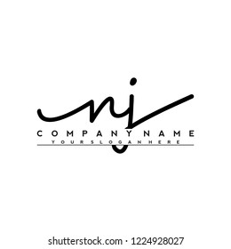 N J Initial handwriting logo vector
