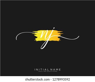 N J Initial handwriting logo vector