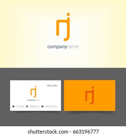 N J joint logo design vector with business card template