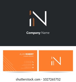 I & N joint logo stroke letters design with business card template