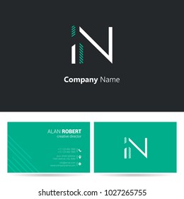 I & N joint logo stroke letters design with business card template