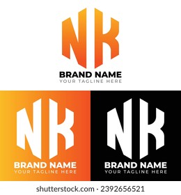 N K Double Letters Polygon Logo, Two letters N K logo design, Minimalist creative vector logo design template