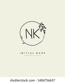 N K NK Beauty vector initial logo, handwriting logo of wedding, fashion, jewerly, heraldic, boutique, floral and botanical with creative template for any company or business.