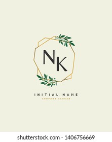 N K NK Beauty vector initial logo, handwriting logo of wedding, fashion, jewerly, heraldic, boutique, floral and botanical with creative template for any company or business.