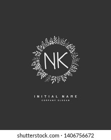 N K NK Beauty vector initial logo, handwriting logo of wedding, fashion, jewerly, heraldic, boutique, floral and botanical with creative template for any company or business.