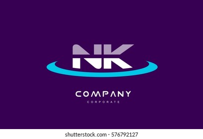 n k nk cyan magenta blue letter combination alphabet vector company logo icon sign design template 
