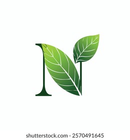 N leaf logo template, A green leaf-shaped letter N, representing an eco-friendly or natural concept