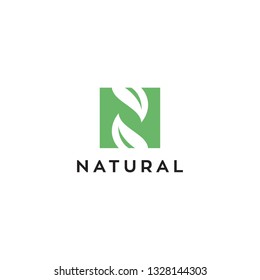 N With Leaf For Natural Logo Design