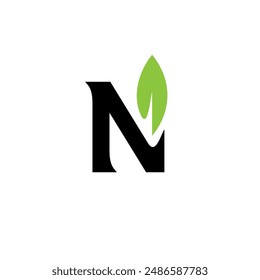 N leaf natural minimalis logo design